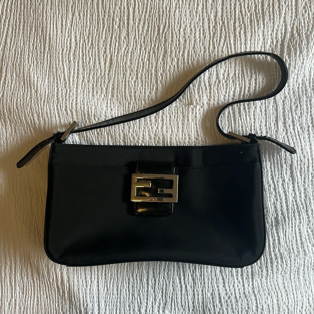 Black nylon baguette bag